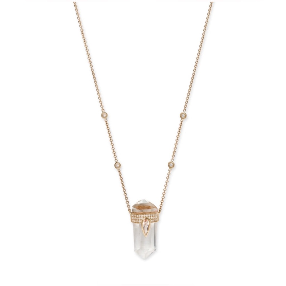 JACQUIE AICHE PAVE DIAMOND + QUARTZ CRYSTAL NECKLACE gold diamonds one of a kind